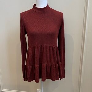 Staccato Maroon Tiered Long Sleeve Tunic